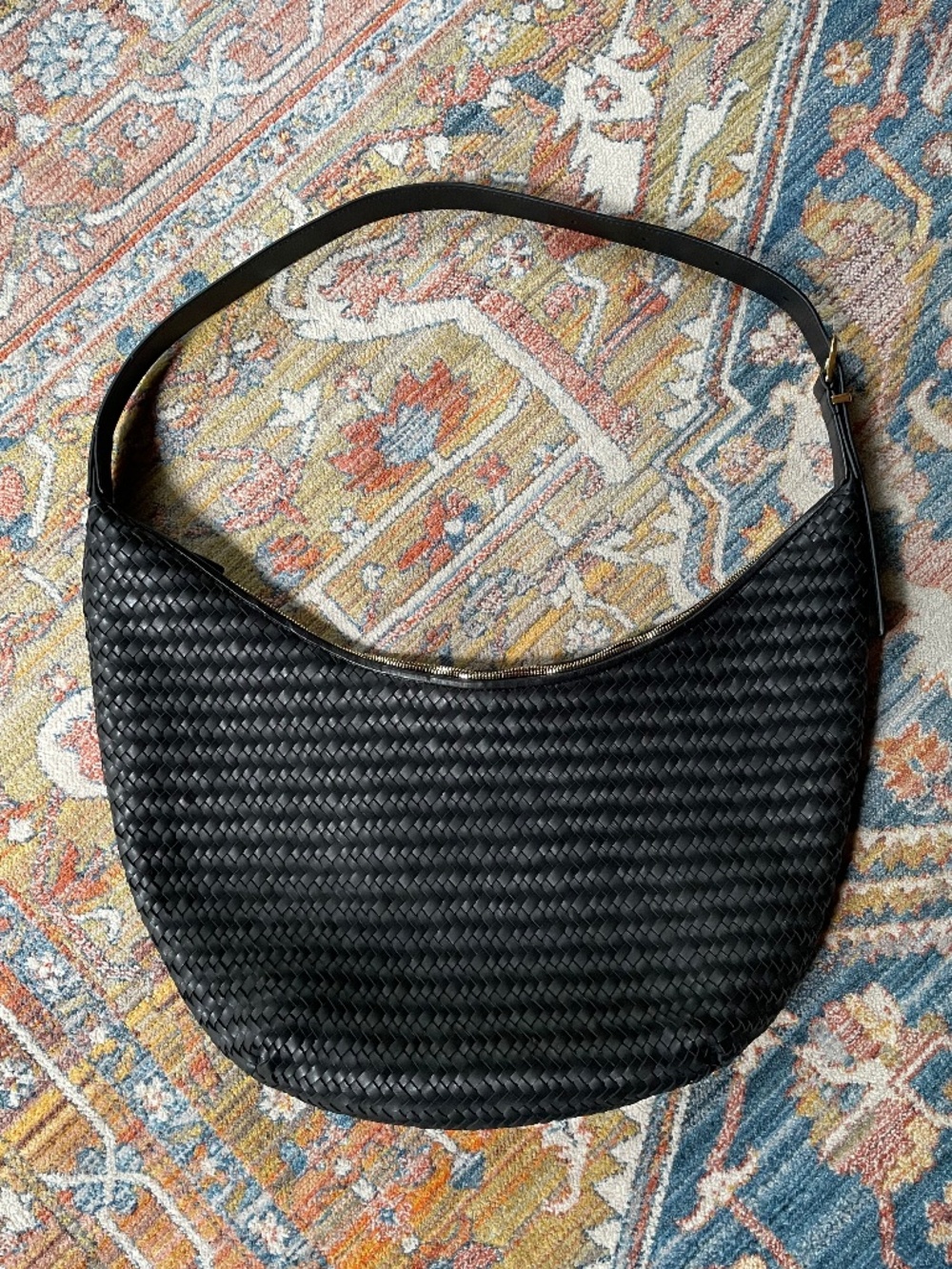 Madewell Essential Curve Shoulder Bag in Black Woven Leather NWT